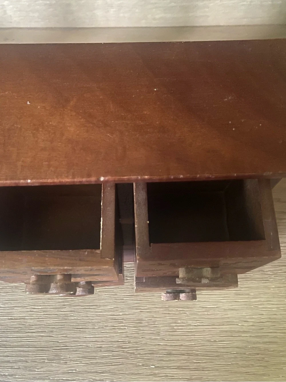 Vintage Solid Wood 4 Drawer Trinket Chest Herb Drawer Hand Carved Heart Folk Art